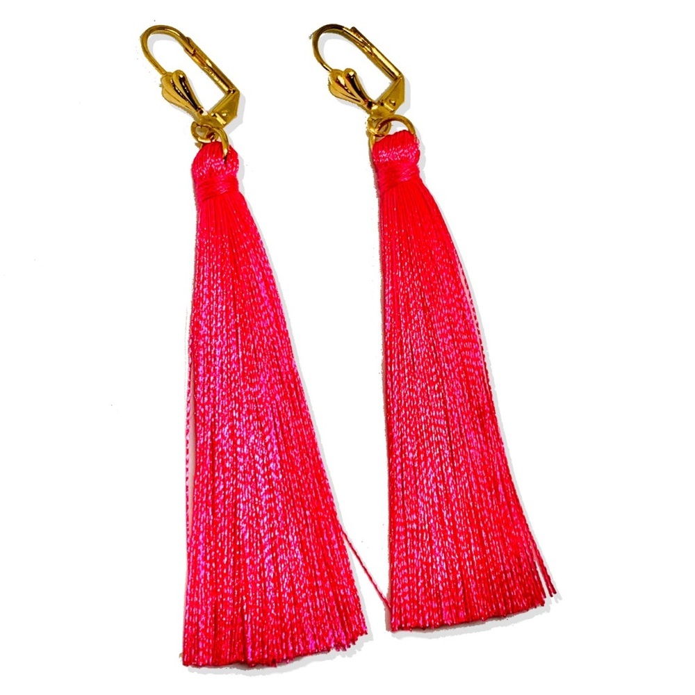 Hot Pink Tassel Goldfilled Earrings
